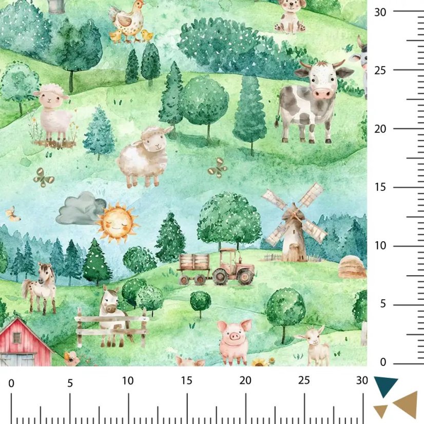 Zimní softshell s potiskem farmy a fleecem – zvířátka, traktor, mlýn