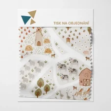 Látka s motivem venkovské farmy se zvířátky, poli a stodolou – design Mapa farmy.