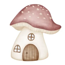 DTF nažehlovačka s domečkem ve tvaru houby – jemný lesní design pro handmade projekty