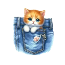 DTF nažehlovačka s koťátkem v džínové kapsičce.