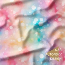 Autorský bavlněný úplet Duhové bubliny – jemný abstraktní vzor v duhových odstínech s efektem světelných kapek.