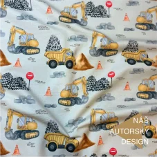 Nepočesaná teplákovina pro malé stavitele – potisk stavebních vozidel