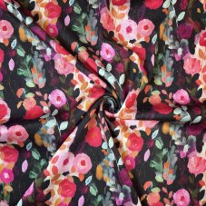 Viskózový satén Růžový sad o půlnoci, Látky OliVe