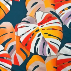 French Terry nepočesaná teplákovina s listy monstery