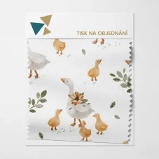 Látka s motivem hus a housátek s květinami – design Husy a housátka.