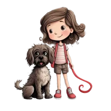 DTF nažehlovačka s holčičkou a chlupatým pejskem na vodítku.