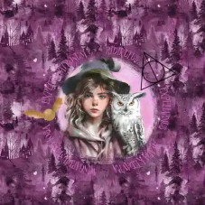 Bavlněný úplet s kouzelnickým motivem a sovou