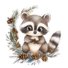 DTF nažehlovačka 14×13 cm s mývalem ve věnečku z šišek.