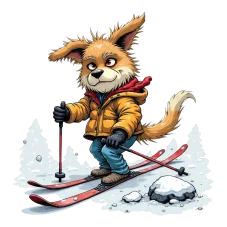 DTF nažehlovačka s lišákem v žluté bundě na lyžích – kvalitní tisk pro handmade kolekce