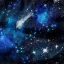Detail vesmírného úpletu s hvězdami, galaxií a modrými světelnými mlhovinami.