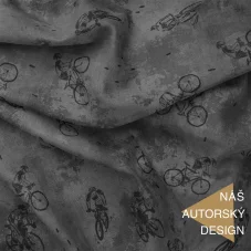 Bavlněný úplet Cyklisti v šedé barvě - Látky OliVe