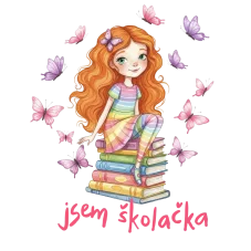 DTF nažehlovačka s dívkou a nápisem Jsem školačka – jemný motiv pro handmade výrobky a školní kolekce