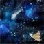 Hluboký vesmírný motiv na bavlněném úpletu – hvězdný prach, světelné body a kontrastní galaxie.
