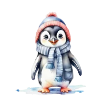 DTF nažehlovačka 11×9 cm s tučňáčkem v zimní čepici a šále.