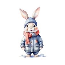 DTF nažehlovačka 11×6 cm se zimním králíčkem v bundě a čepici.