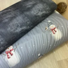 Hřejivý softshell s fleecem – motiv sněhuláků s čepicí a šálou