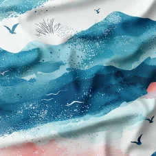 Bavlněný úplet s elastanem – mořská krajina v akvarelu, metráž
