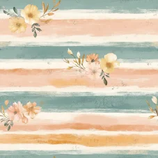 Letní pružný softshell Květy s pruhy, Látky OliVe