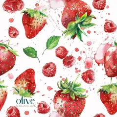 Bavlněný úplet Jahody se šlehačkou, Látky OliVe Bavlněný úplet Jahody se šlehačkou, Látky OliVe