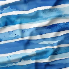 Bavlněný úplet s elastanem – akvarelové modré pruhy, metráž