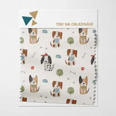 Vzor s roztomilými pejsky, miskami a kostičkami na krémovém podkladu – design Pejsci od OliVe.cz.