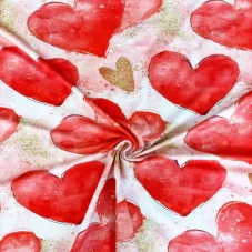 Bavlněný úplet Akvarelová srdce, Látky OliVe