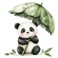DTF nažehlovačka 14×12 cm s akvarelovou pandou a listovým deštníkem.