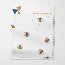 Látka s motivem včelek na bílém podkladu – jemný přírodní design pro tisk na objednávku.