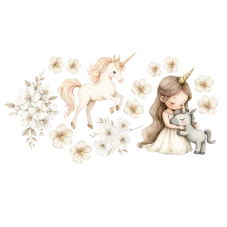 DTF nažehlovačky Princezna a jednorožci – sada motivů s květinami a princeznou, ladí s látkami OliVe