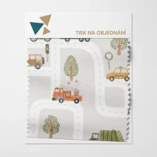 Látka s motivem městských aut a silnic – tisk na objednávku.