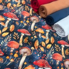 Bavlněný úplet Houby, autorský design Látky OliVe