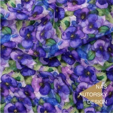 Bavlněný úplet Fialky - květovaná látka na šití, Látky OliVe