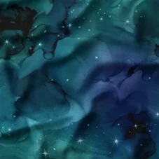 Bavlněný úplet – modrý vesmír s galaxiemi a hvězdami, metráž