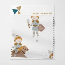 Látka s motivem rytířů a koní v jemných pastelových barvách – design Rytíři.