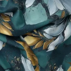 French terry teplákovina nepočesaná Zelené a zlaté větvičky, Látky OliVe