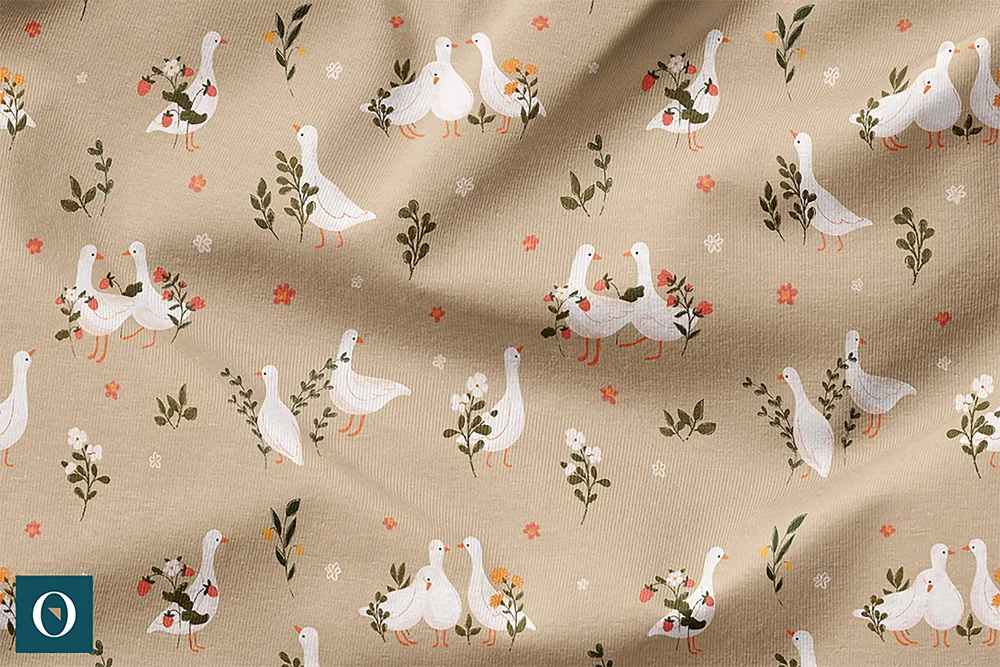 Bavlněný úplet Husičky na béžové