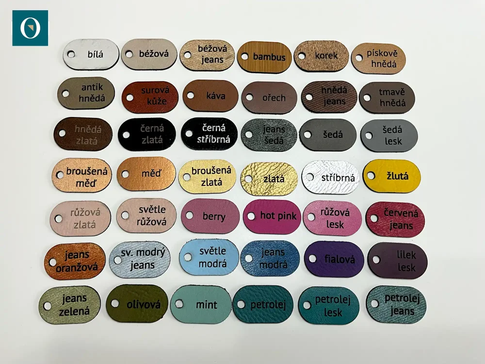 Barvy koženky pro výrobu štítků na míru 